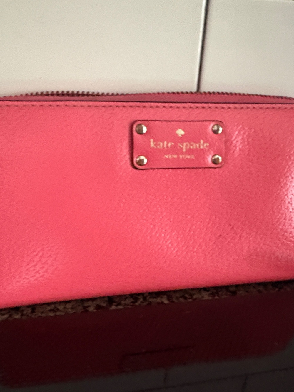 kate spade Coral Pink Zip-Around Leather Wallet